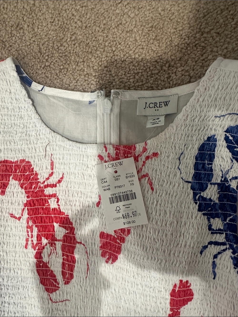 J. Crew White Dress with Red Lobster & Blue Print - Picture 3 of 7